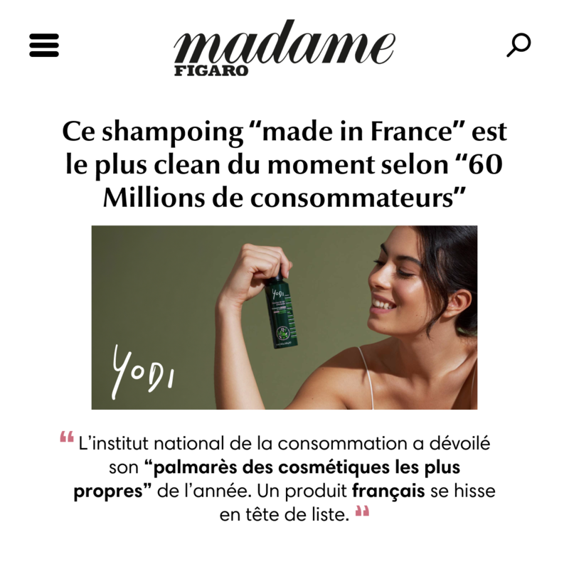 Article Madame Figaro Shampoing Douceur Lait D'Amande Made in France le plus clean du moment selon 60 millions de consommateurs meilleur shampooing 