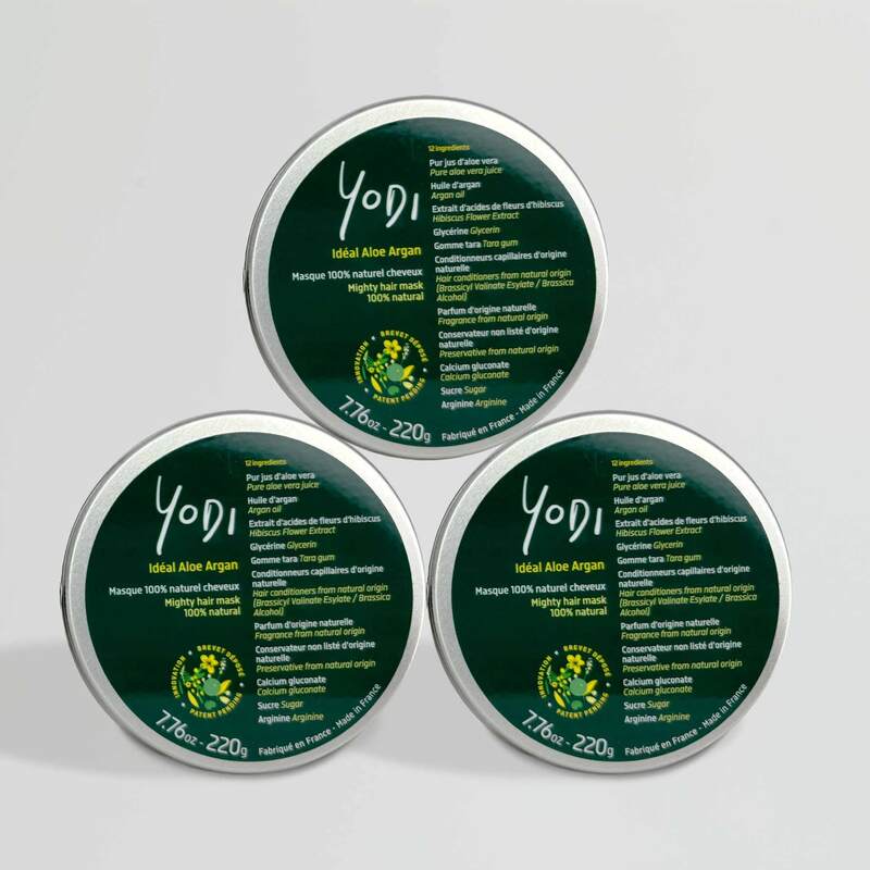 trio de masques pour les cheveux 100% naturel à l'aloe et argan Yodi