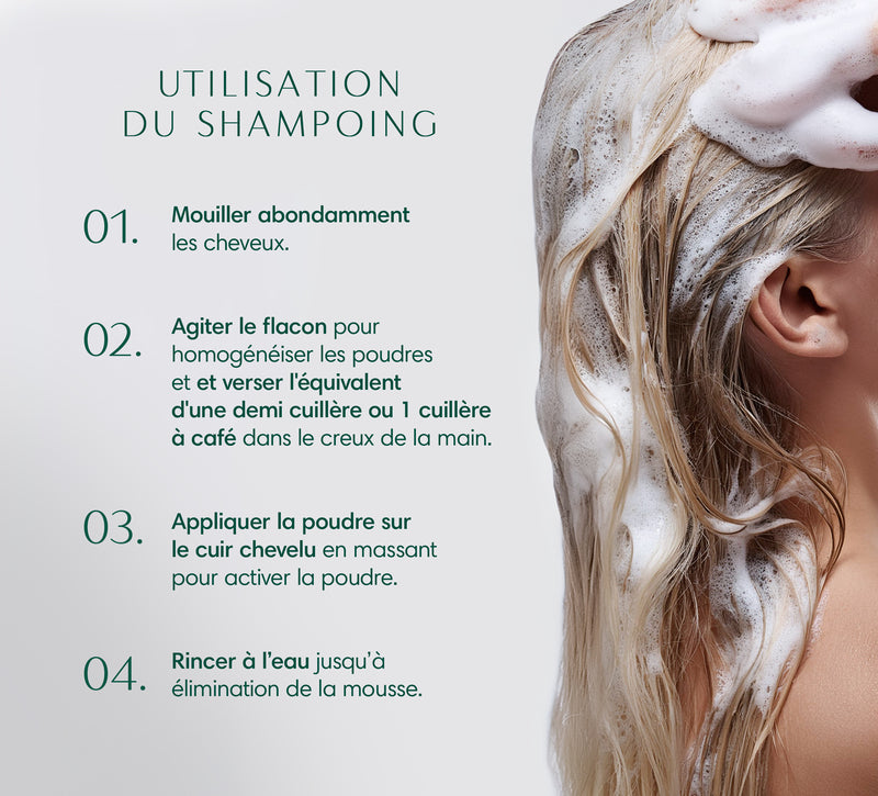 utilisation shampooing lait d'amande avec une personne qui lave ses cheveux 